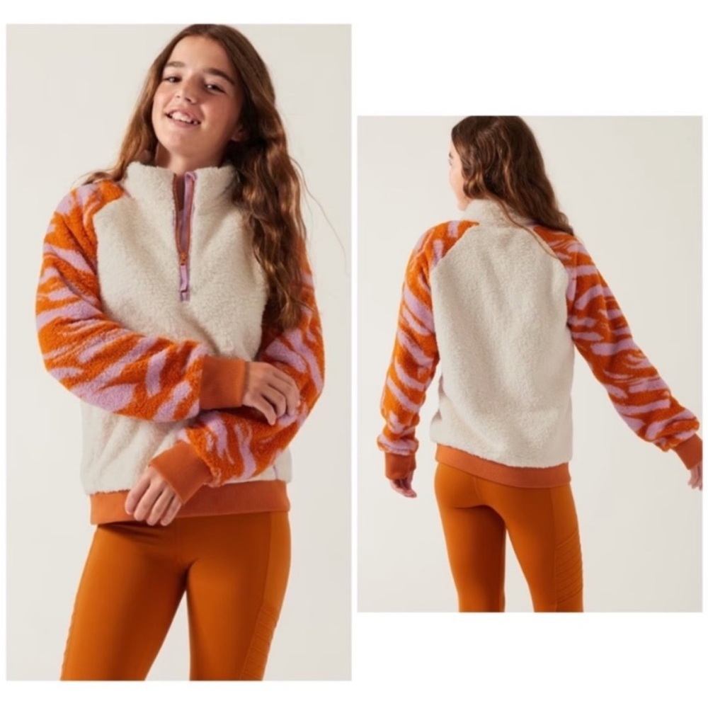 Athleta Kids Fleece Jacket - Cream, Orange, Purple